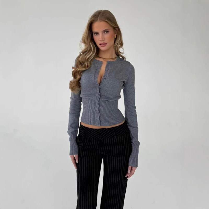 

2026 New Hot Selling Solid Color Soft Glutinous Knitted Thin Front Shoulder Single Breasted Cardigan for Women