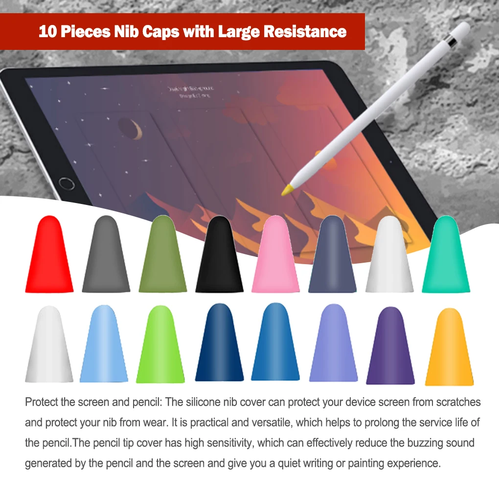 10 Pieces Nib Caps Professional Wear-resistant Silicone Touchscreen Pen Tip Case Cover High Sensitivity Light Purple