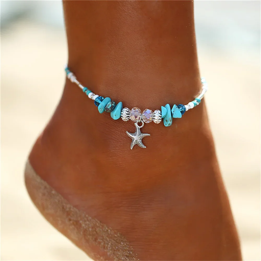 Summer Beach Women Anklets Bohemian Shell Starfish Tortoise Ankle Bracelet on Leg Girls Barefoot Handcraft Chain Jewelry Gifts