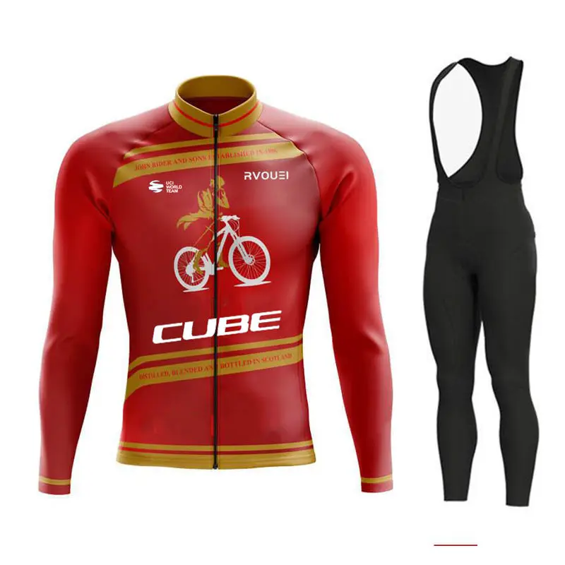 

Rvouei Cube Team Spring Sport Cycling Jersey Autumn Mtb Bicycle Clothing Summer Long Sleeve Triathlon Mountain Bike Bib Pant Set