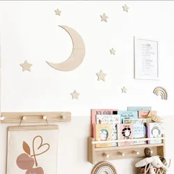 Children's Room Wooden Moon Stars Wall Decoration Girls Boys Room Wall Hanging Decorations,kids Bedroom Room Scene Decoration