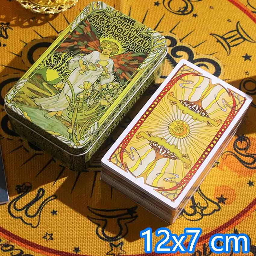 

12x7 cm Iron Box Golden Art Nouveau Tarot Deck Card Games