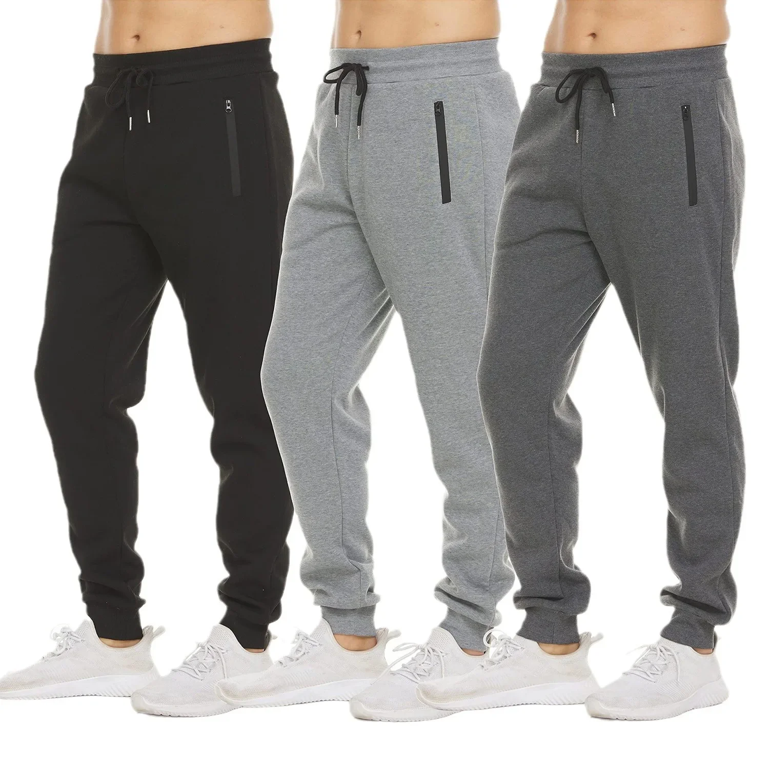 New Sweatpants Side Zipper Pockets Men Joggers Track Pants Elastic Waist Sport Casual Trousers Baggy Fitness Gym Clothing image 5