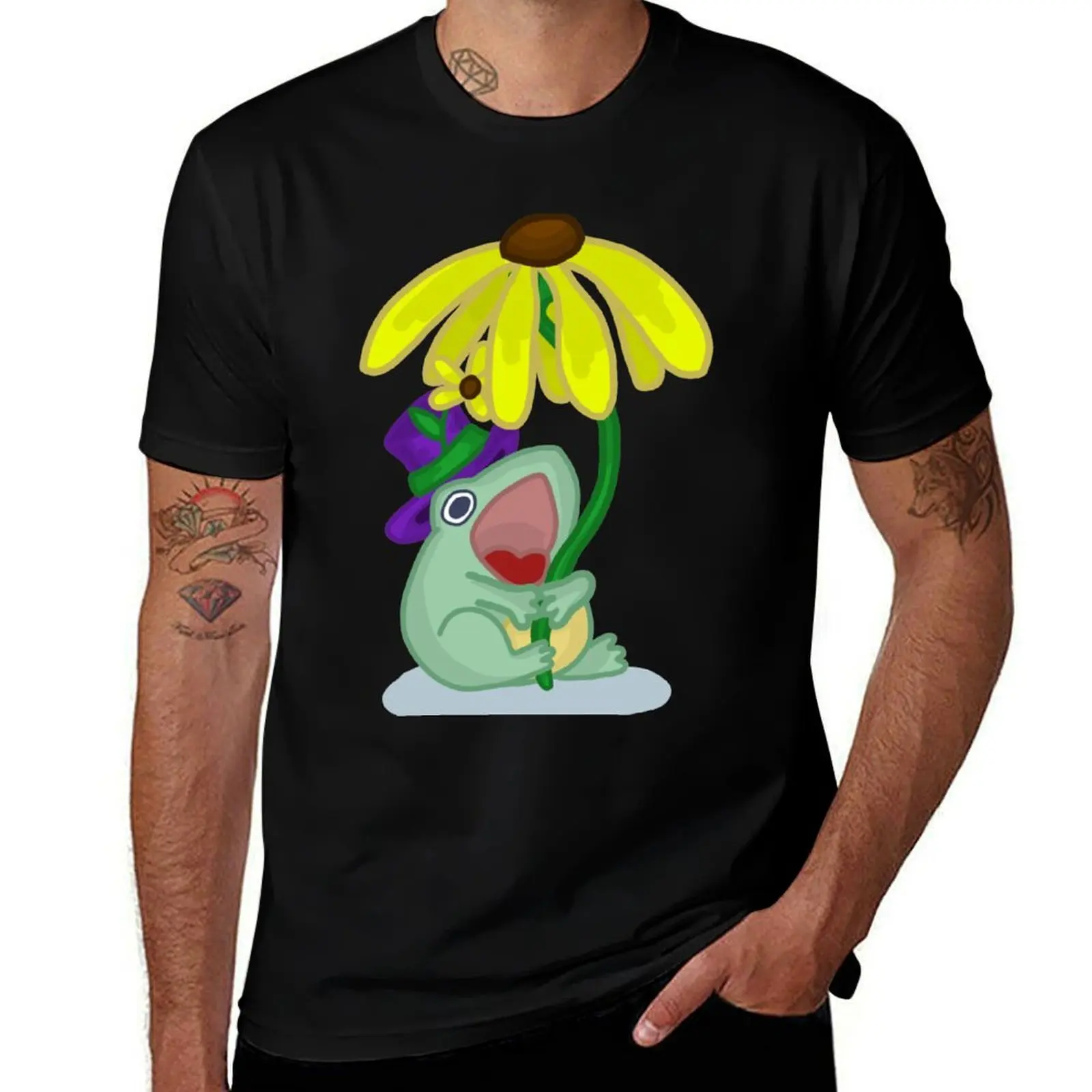 Tiny Screaming Frog Loves Their Umbrella T-Shirt Big Size Crew Neck T-Shirt