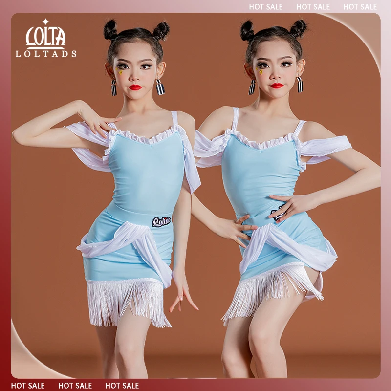 ชุดฝึกซ้อมมาตรฐานประสิทธิภาพระดับมืออาชีพและกระโปรงเต้นรําสําหรับการแข่งขันเต้นรําละตินสําหรับเด็กผู้หญิง