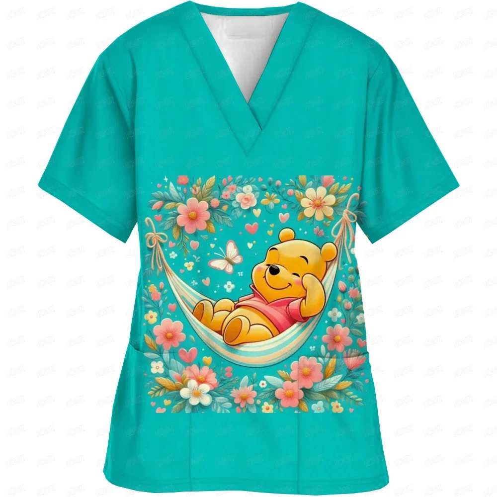 

Disney Winnie the Pooh Medical Uniforms Nurse Accessories for Work Doctor's Surgical Scrub Cartoon Pattern Short Sleeved Shirt