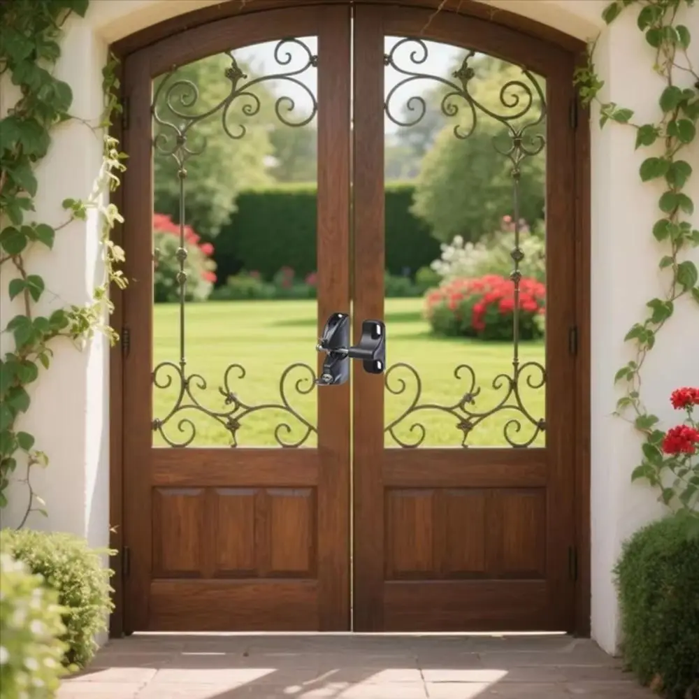 Black Color Outdoor Door Lock Spring Loaded Nylon Material Self-Locking Door Kit 2 Sided Locking Pull Cable Double-ded Lock