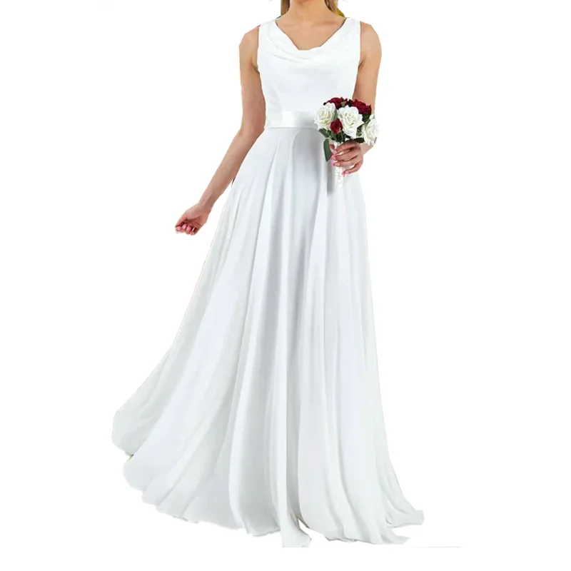 Gorgeous Chiffon Maxi Bridesmaid Dress with Cowl Neck and Off Shoulder Design for Wedding