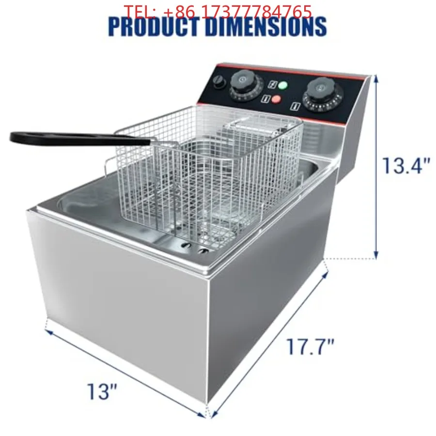 Commercial Deep Fryer 11.5QT Stainless Steel  Deep Fryer with Basket Lid 1500W Countertop Fryer for Home and Restaurant