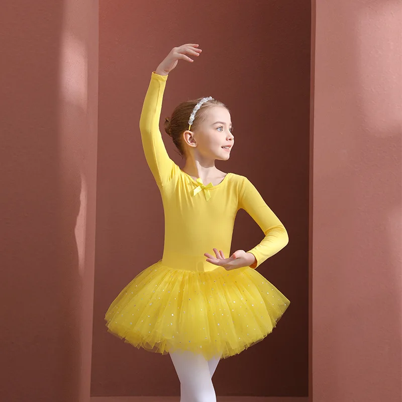 long sleeve ballet tutu dress Girls Ballet Dance Tutu Dress Kids Short /Long Sleeves Tulle Bowknot Skate Gymnastics Christmas Birthday Party Leotard Dancewear