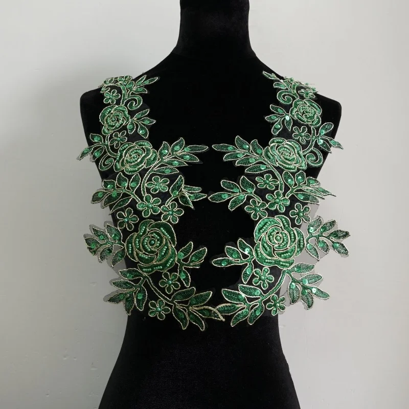 

2 Pieces, New Four-color Nail Bead Sequins, Rose Embroidery, Floral Fabric, Handmade DIY Wedding Dress Decoration Accessories