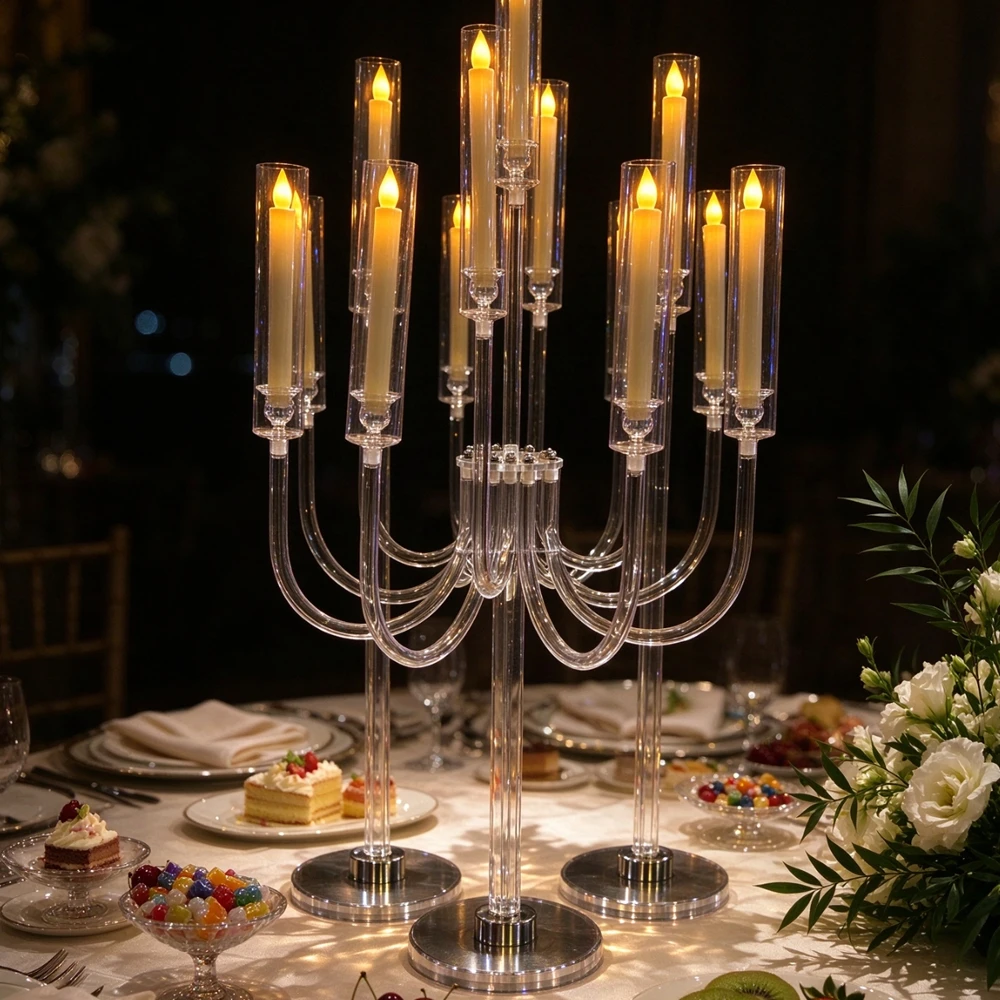 5pcs/10pcs 13 Arm Clear Crystal acrylic Tube Candelabra Candle Holder for Wedding Christmas Table Centerpieces