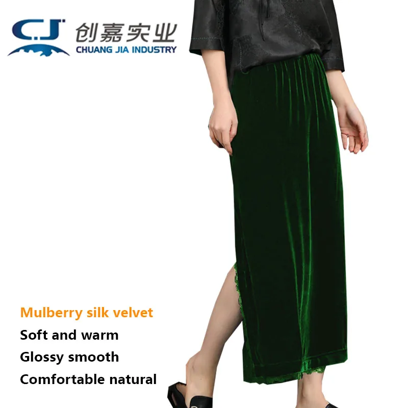 Real Silk Velvet Casual High-waisted Half Skirt Mulberry Silk Spring Autumn New MIDI Vertical Feeling Everything Split Skirt