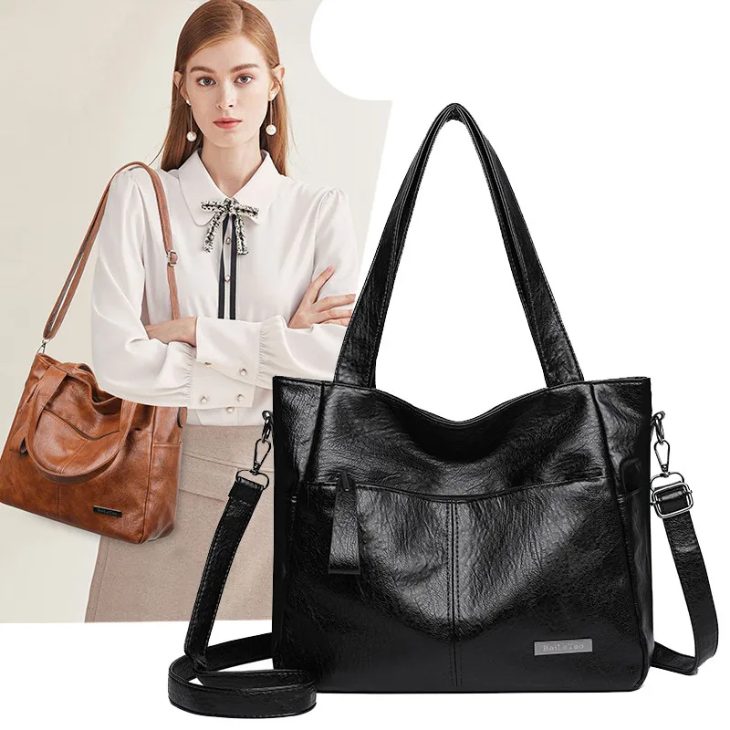 

Модная винтажная повседневная сумка-тоут из искусственной кожи, стильные сумки через плечо для женщин, текстура, большая вместимость, темперамент