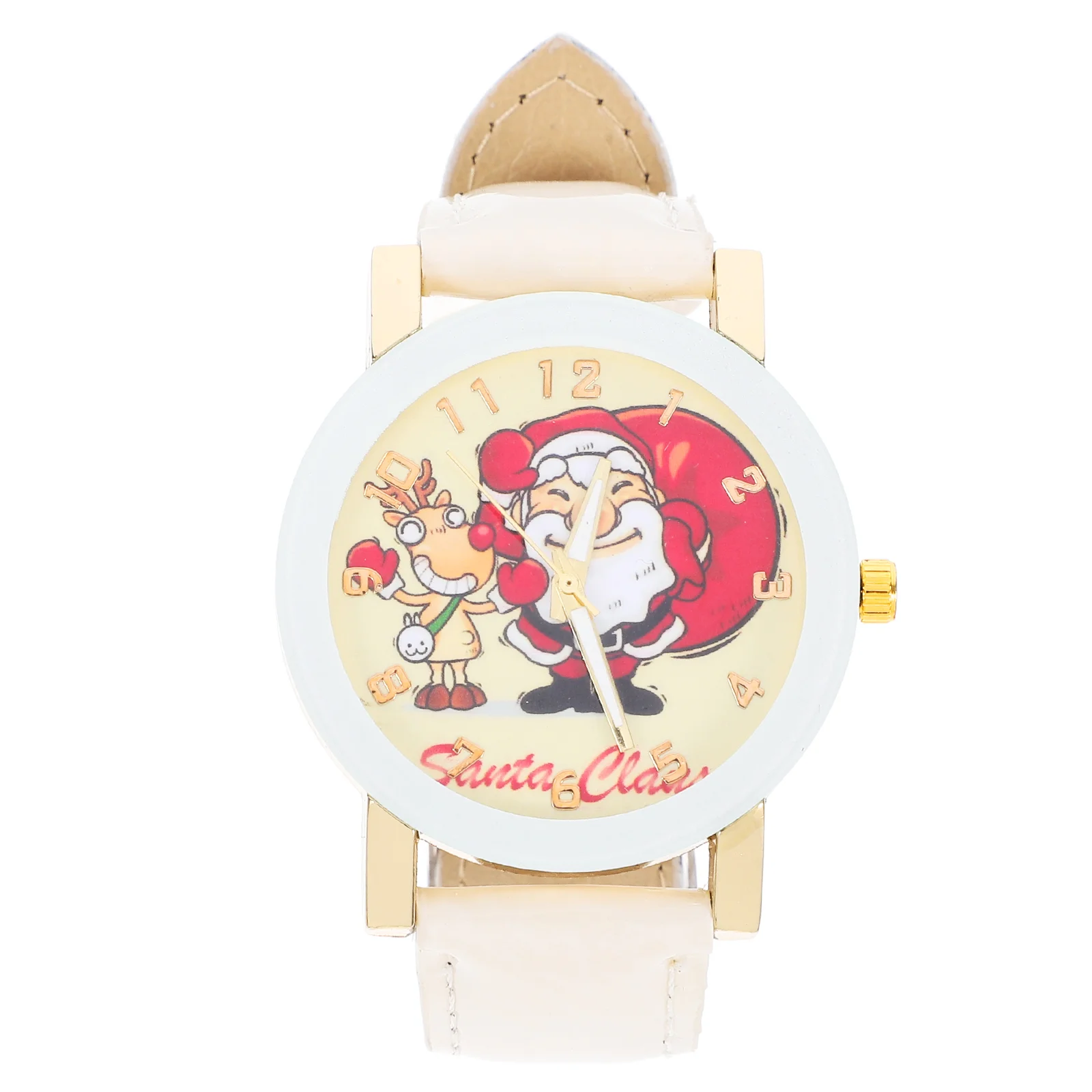 1 reloj de Navidad con patrón de dibujos animados, reloj de cuarzo con cinturón (blanco), reloj de Navidad para mujer