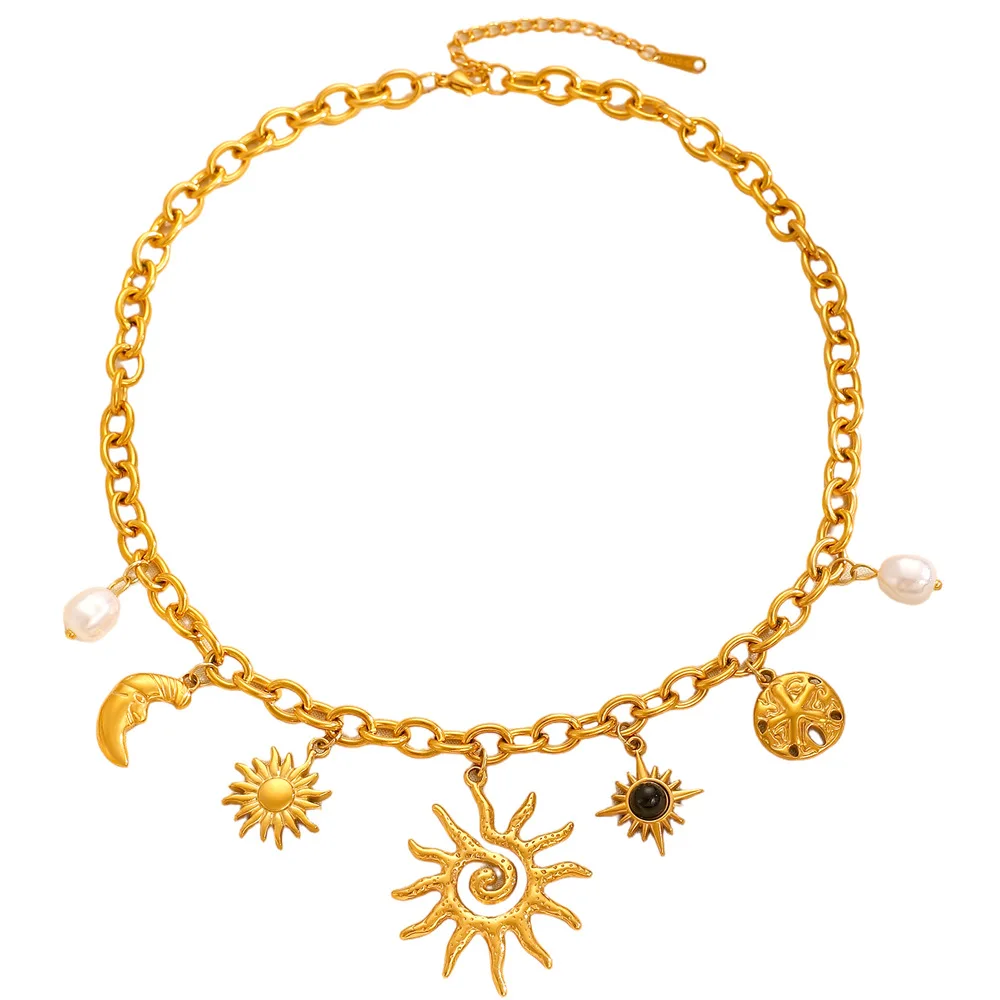 المرأة الشمس القمر القلب نجم البحر السلاحف نجمة القوس عين الشر المختنق مجوهرات البحر موضوع سحر قلادة طبقات متعددة نمط المحيط #5