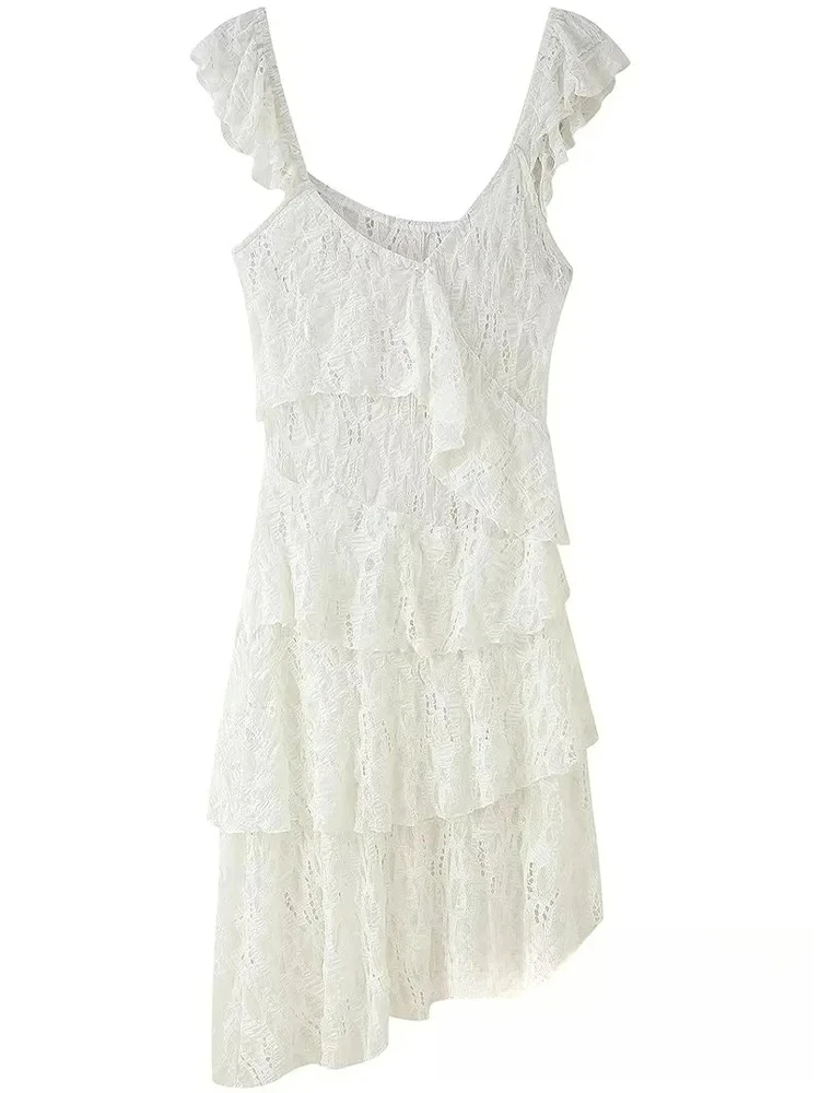 KONDALA Sexy Club Chic Frauen Kleid Solide Spitze Tiered Quadrat Kragen Cami Kleid Neue Mode 2025, Frühling Sommer Rüschen Kleid