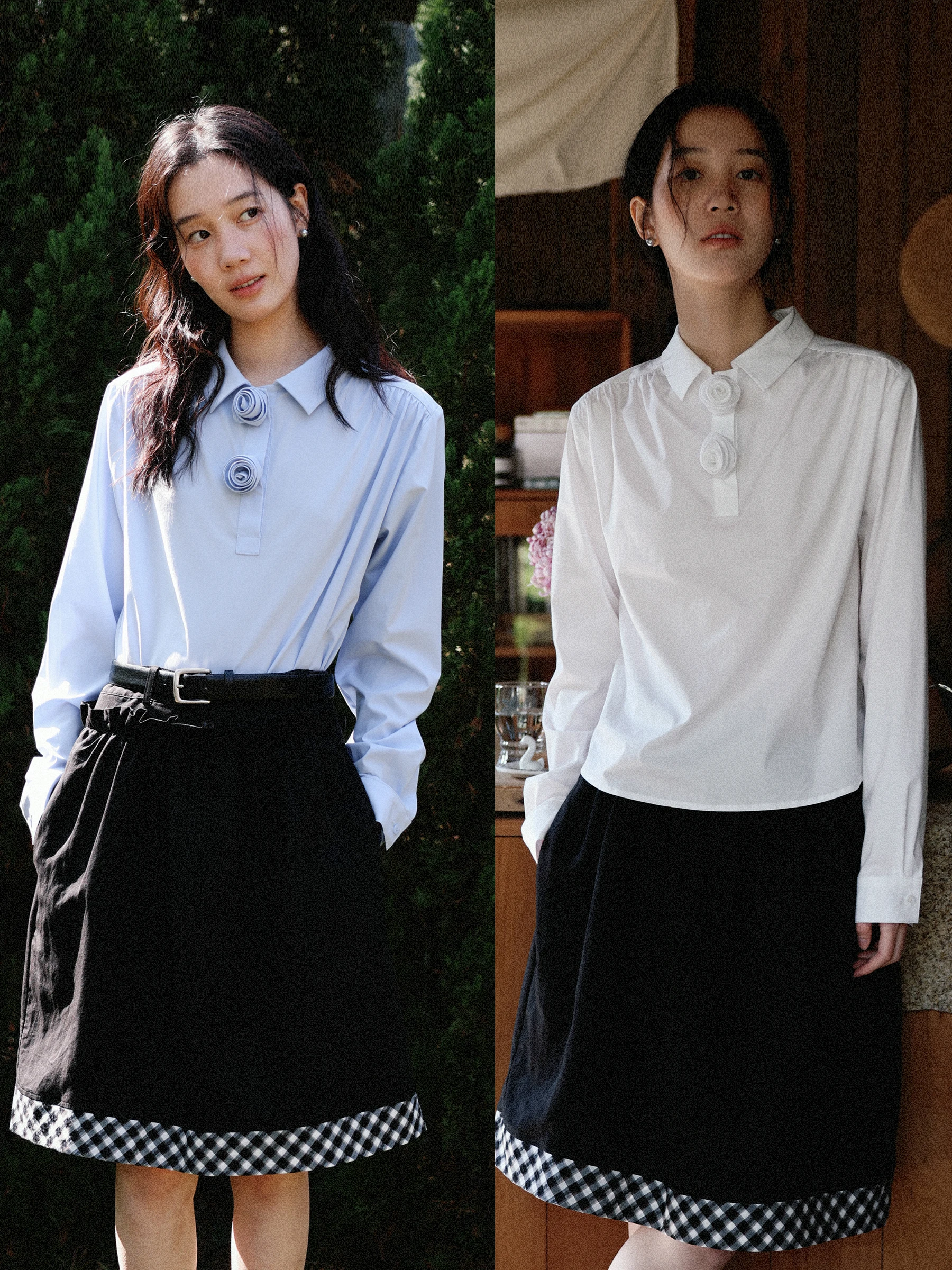 

Топ MUNNS Sakura Season с длинным рукавом и воротником, из бамбукового волокна, с 3D-цветочным декором, прямой крой во французском стиле