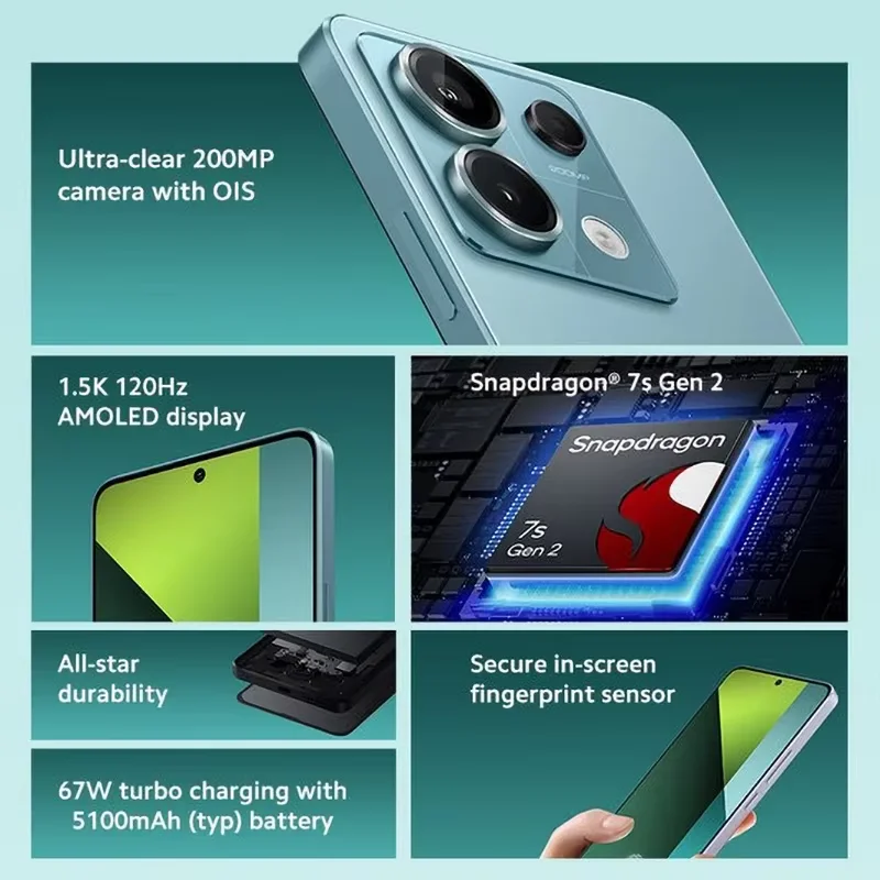 Xiaomi Redmi Note 13 Pro 5G Smartphone 200MP OIS Camera  Global firmware Snapdragon 7s Gen 2 6.67" AMOLED used phone