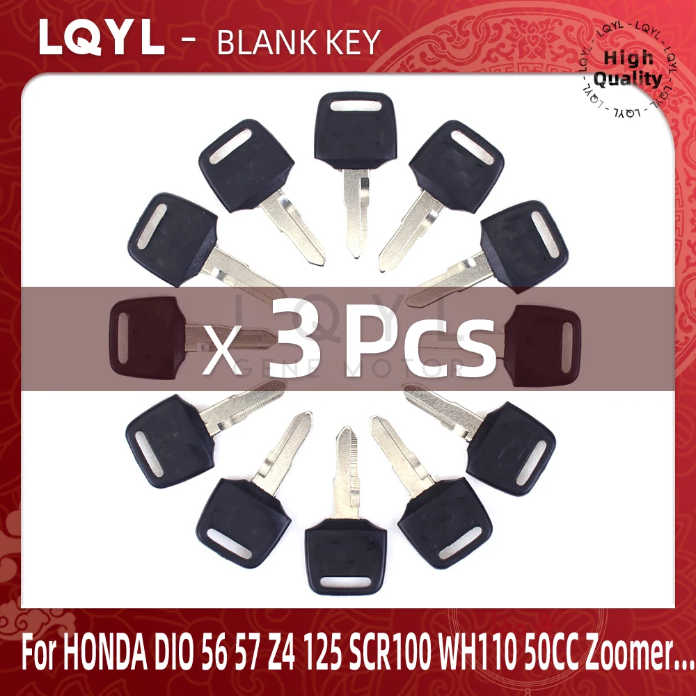 3Pcs New Blank Key Motorcycle Replace Uncut Keys For HONDA DIO 56 57 Z4 125 SCR100 WH110 SCR WH 100 110 scooter 50CC Zoomer