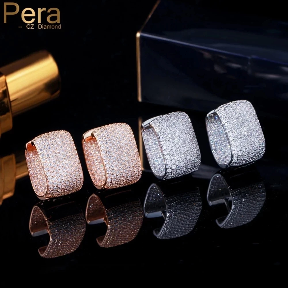 Pera Chic 585 Rose Gold Color Full CZ Zircon Pave Setting U Shape Circle Hoop Earrings for Women 2023 Trendy Brand Jewelry E765