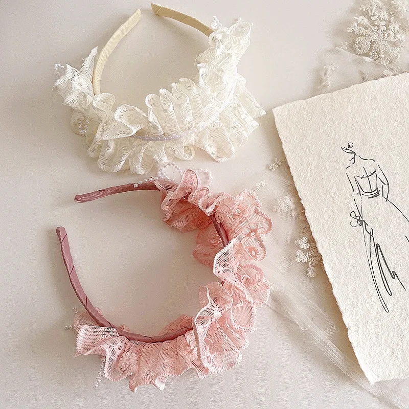 

Белая кружевная Детская повязка на голову с бантом для девочек, милая повязка на голову с бантом, эластичная детская одежда для новорожденных, Детские аксессуары для волос