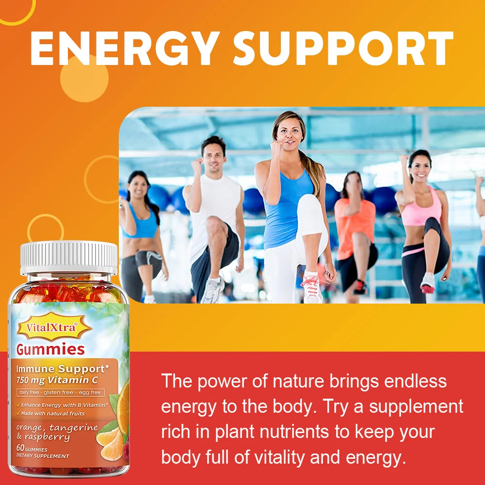 

Vitamin C Gummies for Adults, 750mg, Great Tasting Orange Flavor, Vegan, Non GMO, Vitamin C Chewable for Immune Support
