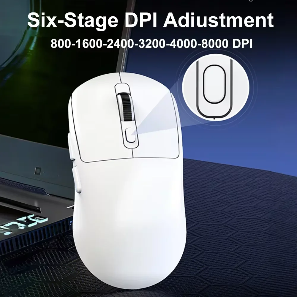 Mouse Gamer KEBIDUMEI com Fio/2.4GHz/BT Sem Fio, 8000DPI, 6 Botões Silenciosos, Recarregável, Design Leve para Escritório e Jogos