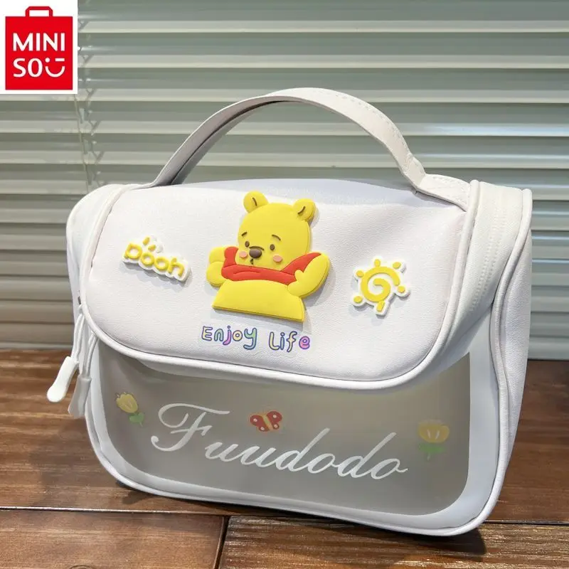 MINISO Disney Winnie Bear Strawberry Large Capacity Transparent Waterproof Student Travel Portable toiletries Storage Makeup Bag