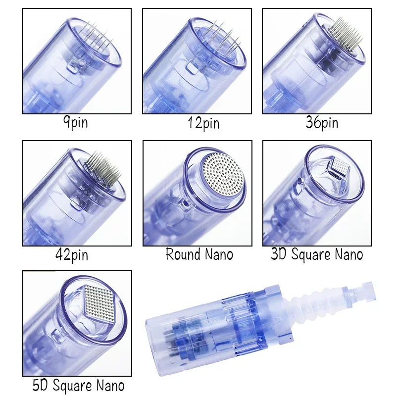 Ersatzkartuschen für Derma Pen, 100 Stück, Nano 3D Microneedling, blaue Spitzen, Bajonettverschluss, 9/12/36/42 Nadeln für die Gesichtspflege. – Detail 9