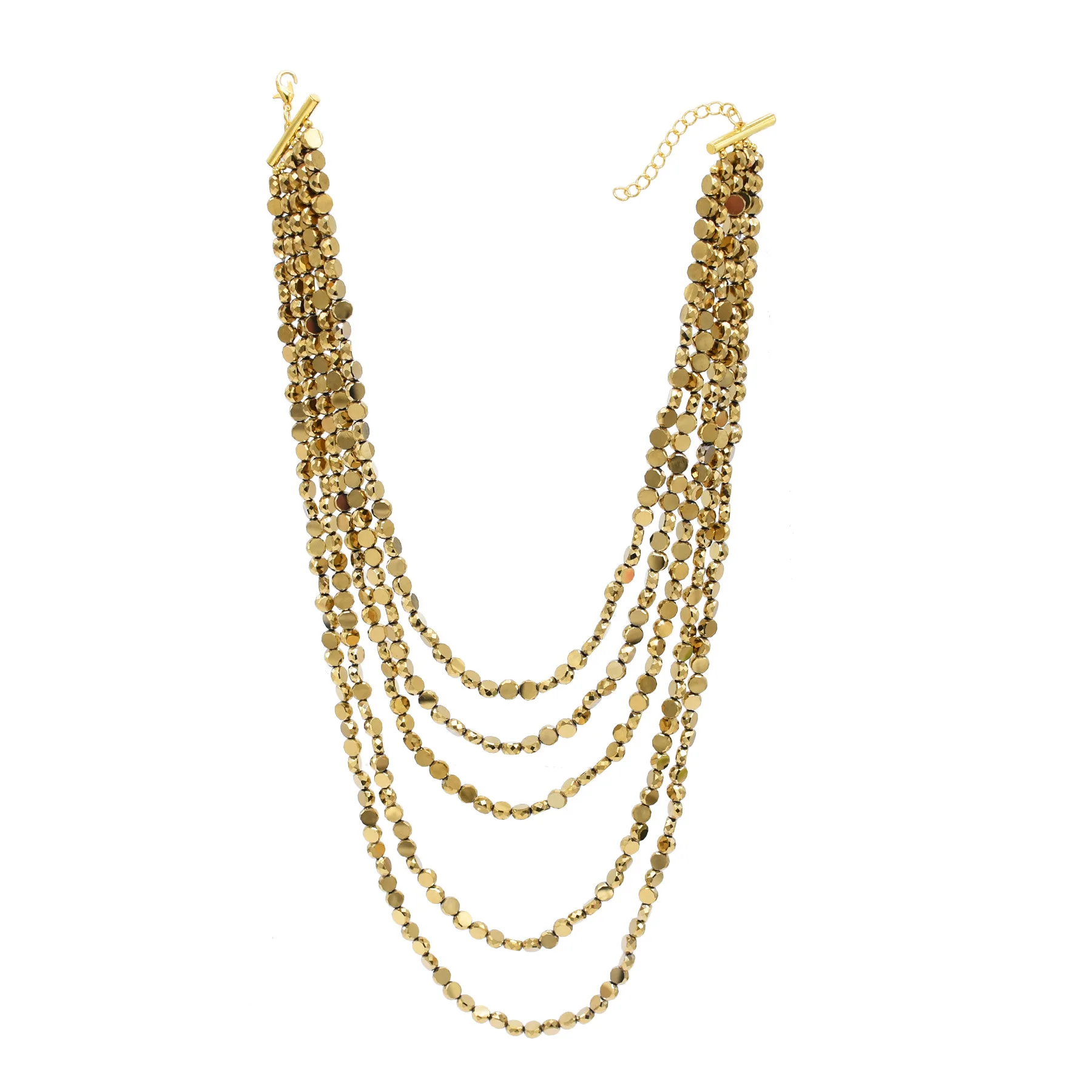 New Trending Multi Layer Golden Beads Bib Necklace for Women European American Exaggerated Hip-hop Necklace Jewelry Accessories