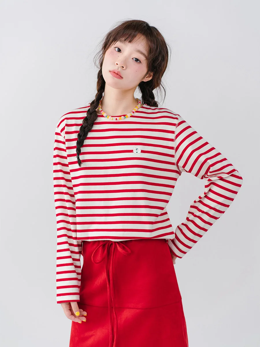 

RININGxWestHighlandDUNDUNLimitedEditionStripedLongSveRoundNeTirtInRedAndRoyalBlueColorForWomen