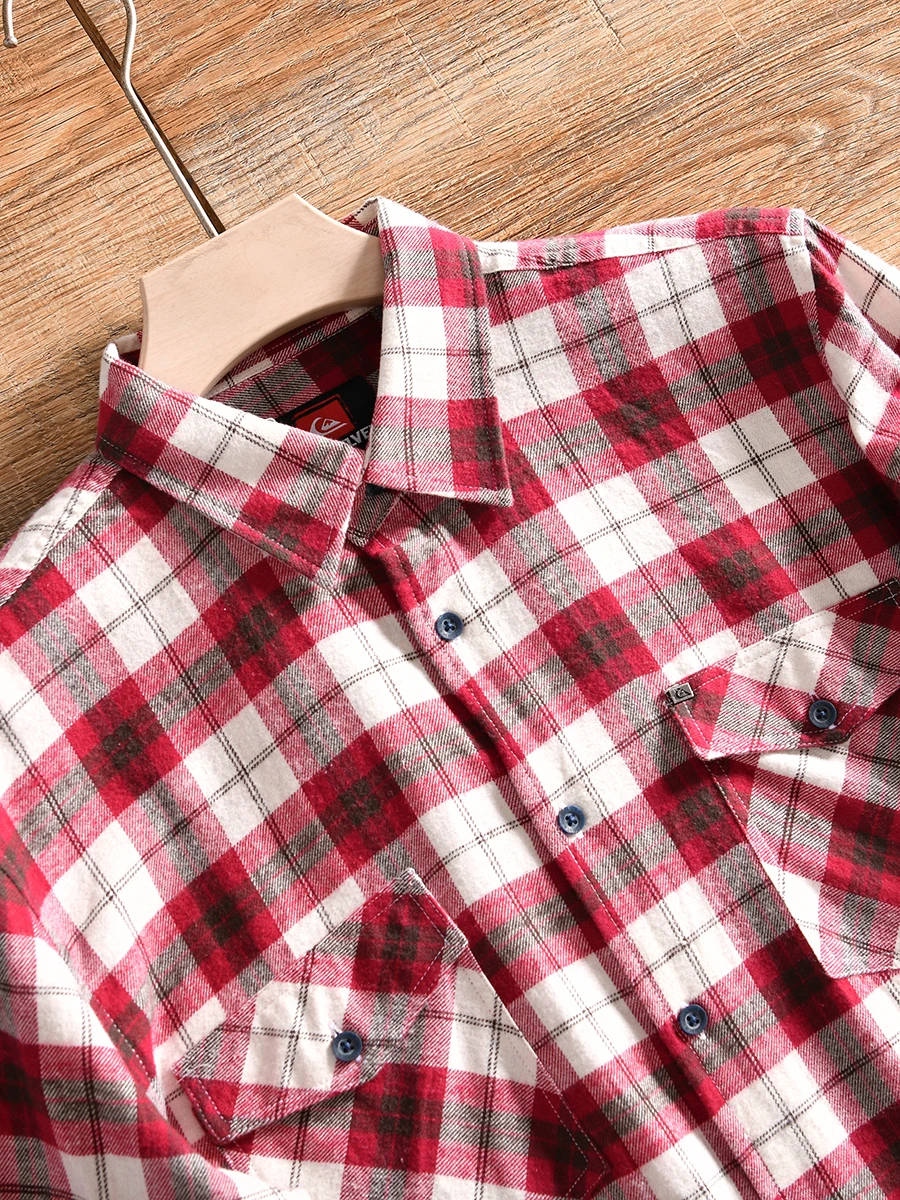 Men's Casual Plaid Long Sleeve Shirt Breathable Moisture Wicking Fleece Process Autumn Winter American Style Slim Fit Cotton ...