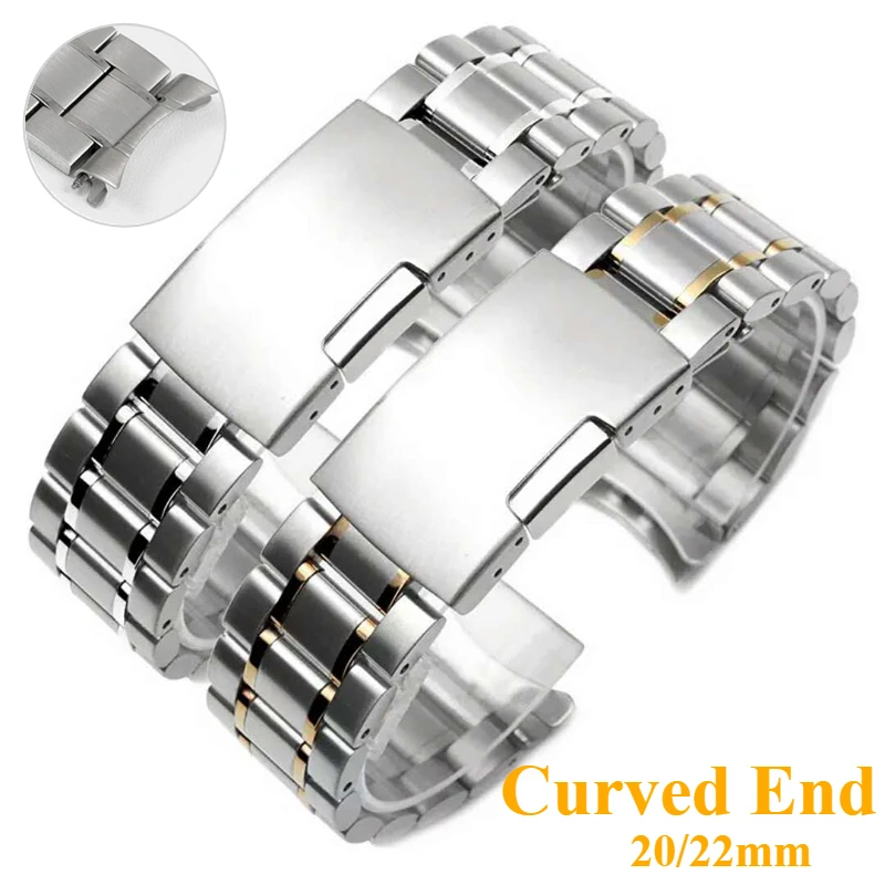 Edelstahl-Uhrenarmband mit gebogenem Ende, universelles Ersatzarmband, 20 mm, 22 mm, für Seiko Damen- und Herrenarmband mit Werkzeugzubehör