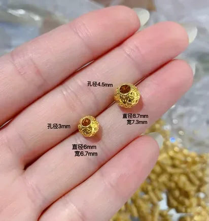 gold3d hard  beads 24k pure  charms real  999 balls fine  jewelry round beads big hole   coin beads