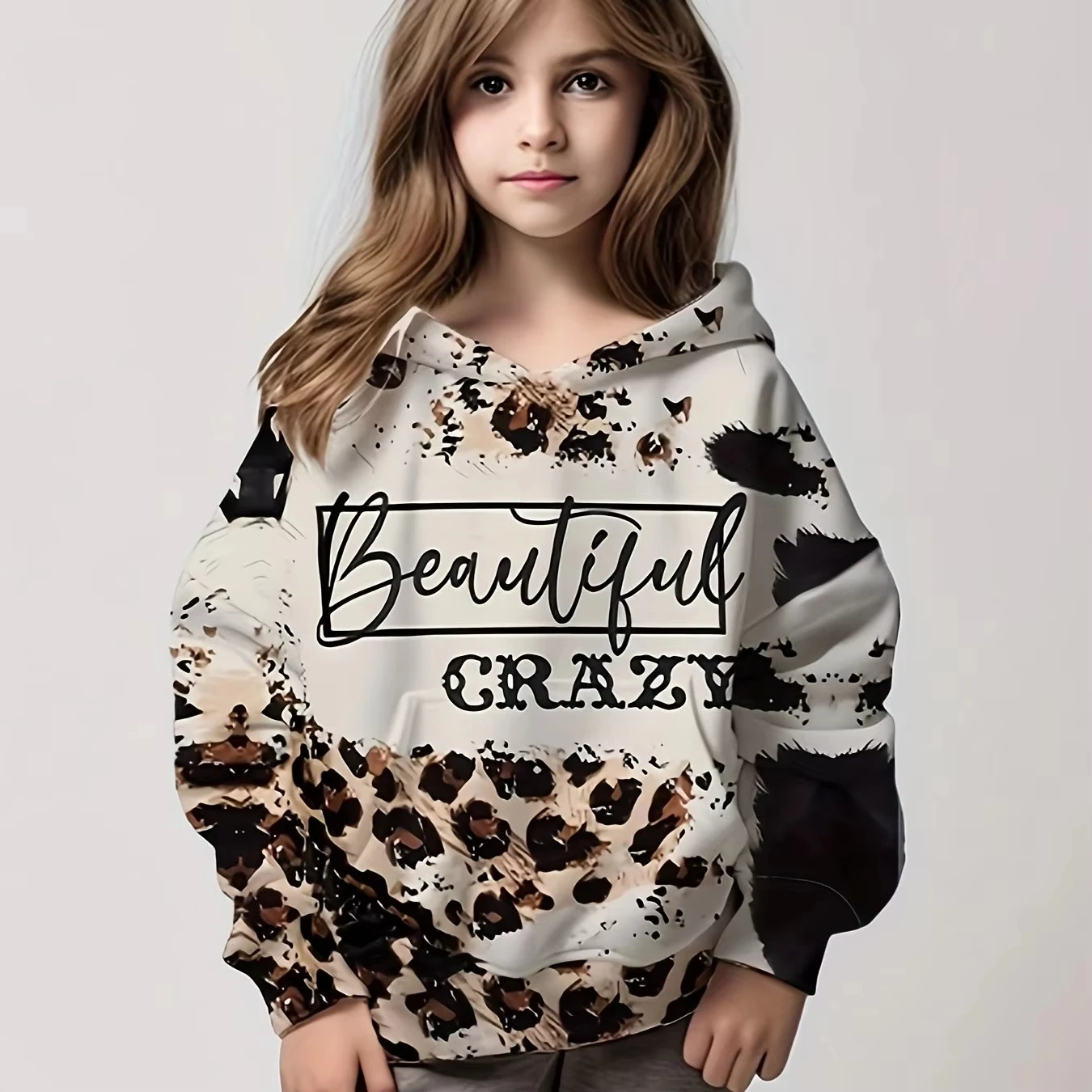 Y2k Girl Pink Love Hoodie Top Long Sleeve 3D Digital Printing Candy Color Kawaii Crew Neck Children Autumn and Winter Warmth