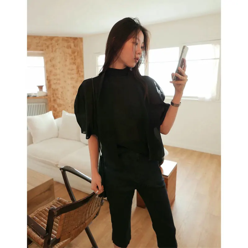 Ele 韓国東大門夏軽量バブル Sve ort Sve irt レディース ルーズフィット通気性肌に優しい