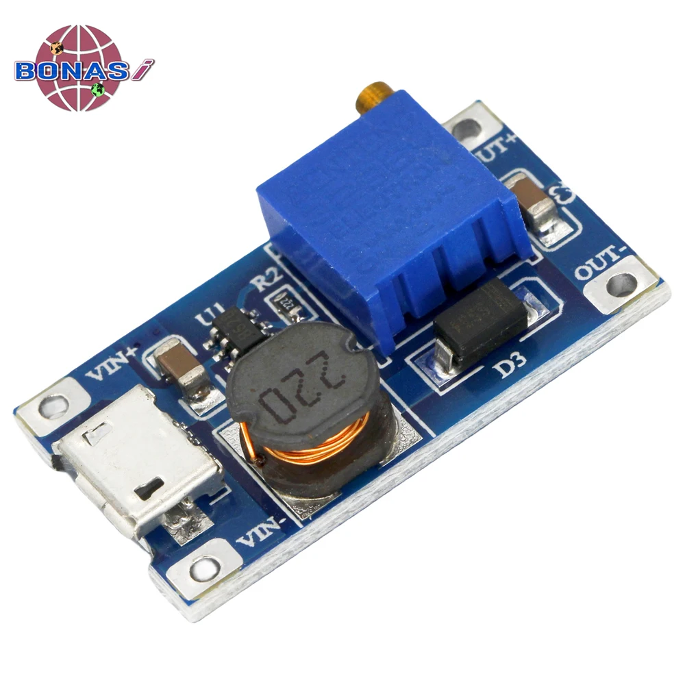 MT3608 DC-DC Adjustable Boost Module 2A Boost Plate Step Up Module With MICRO USB 2V-24V to 5V 9V 12V 28V