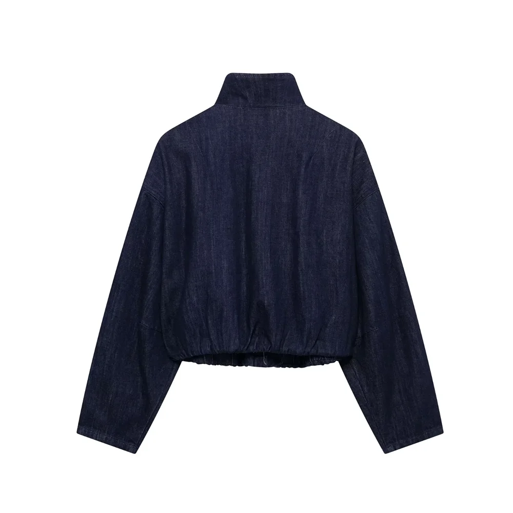 2025 RARA Conjunto de chaqueta con cremallera y pantalones anchos con cordón para mujer en color azul marino con rayas blancas
