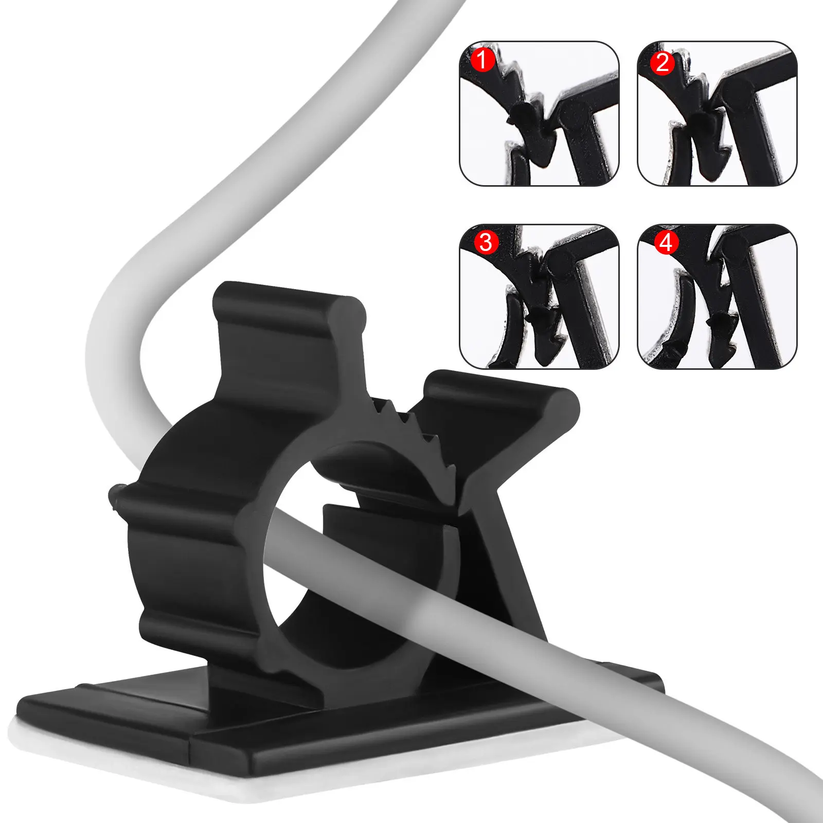 

50 самоклеящихся кабельных зажимов для тяжелых условий эксплуатации, органайзеры для проводов, клипсы для организации кабелей на столе, для дома и офиса, для зарядных кабелей