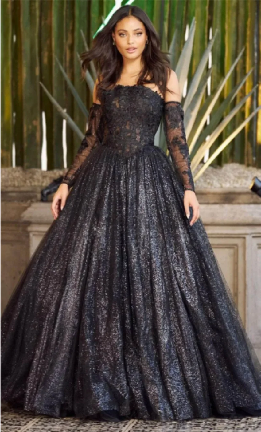 Othray تسلق الترتر Hemlines vestidos de noche كاثي الأسود الكرة ثوب فساتين لحضور الحفلات الموسيقية الدانتيل انفصال الأكمام Fساتين السهرة