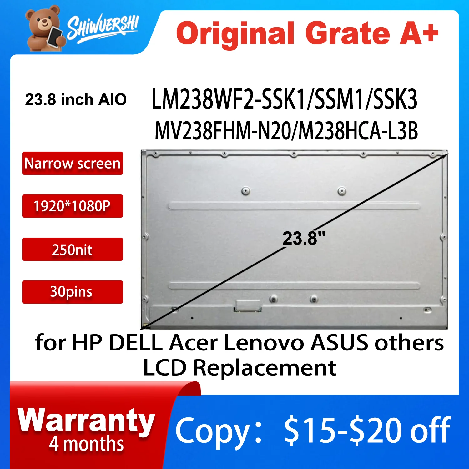 

Original New LM238WF2 SSK1 LM238WF2 SSM1 LM238WF2 SSK3 LM238WF2 SST3 MV238FHM N20 M238HCA L3B LM238WF2 SSQ1 LCD Screen Display