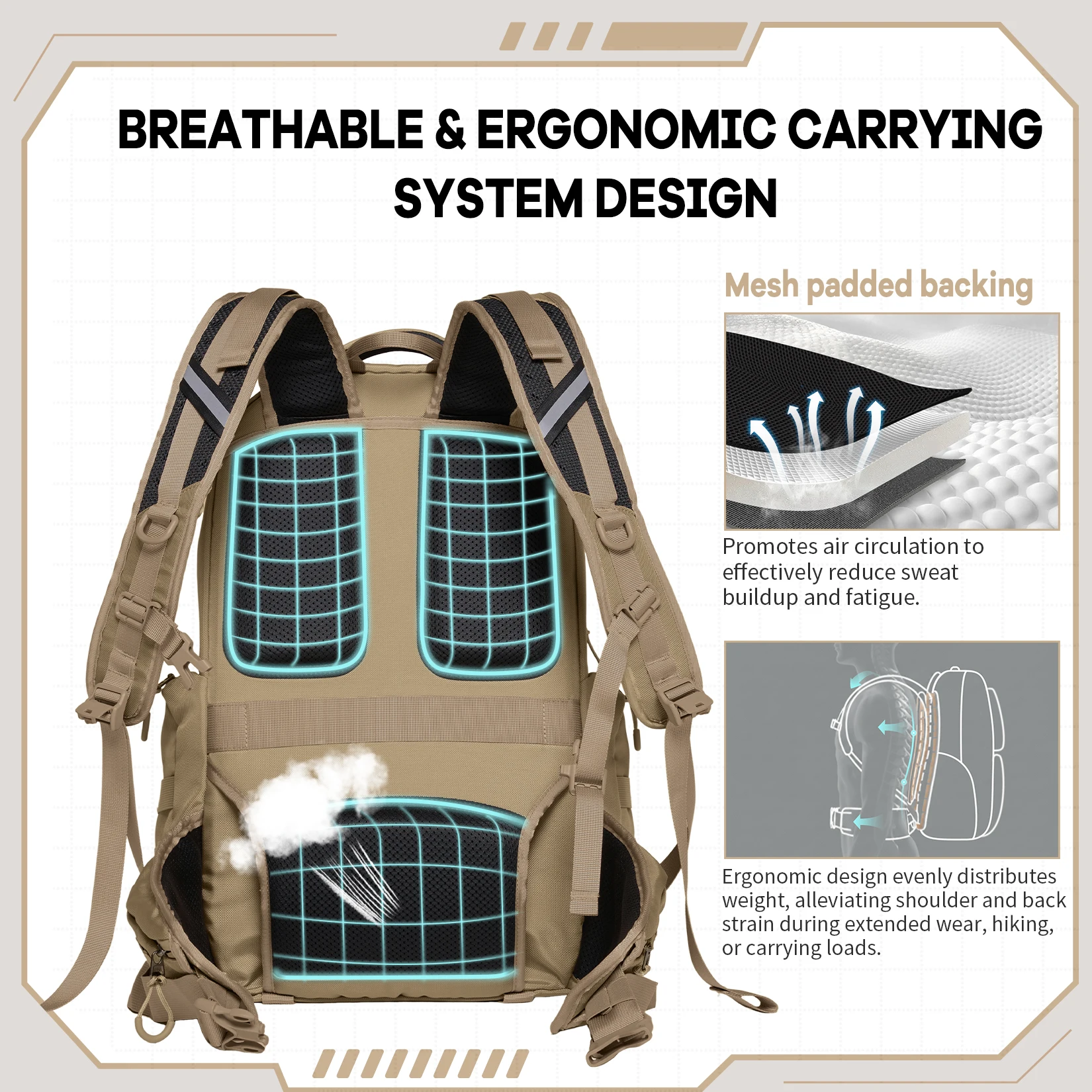 Timeet التكتيكية الرياضة الرحلات الصيد الصيد التخييم حقيبة ترحال على ظهره الرجال مقاوم للماء حقيبة التسلق 17 بوصة محمول على ظهره