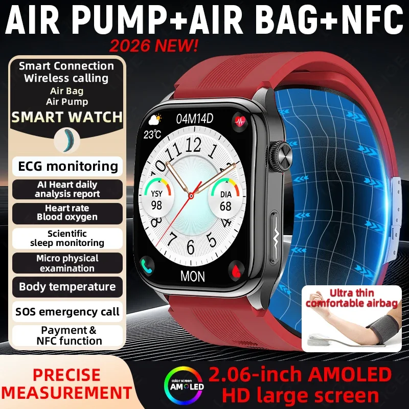 

2026 New Health Smart Watch Airbag Air Pump True Accurately Blood Pressure Nursing Grade BT Call ECG Uric Acid Blood Lipid Watch