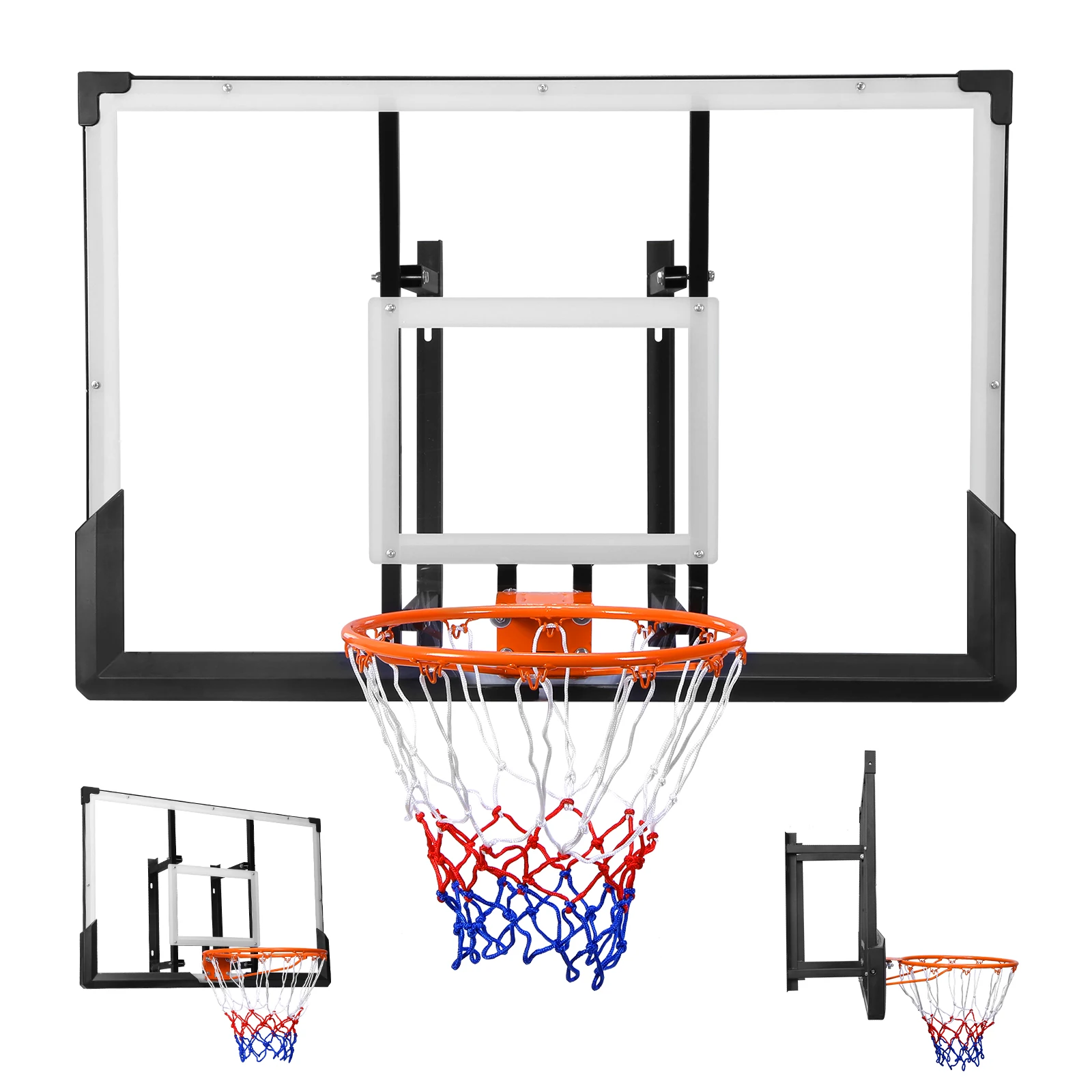 An der Wand montierter Basketballkorb, Sportspielset für drinnen und draußen, Basketballkorb für Garage, Fitnesszentrum, Scheune, Schule, Fitnessstudio