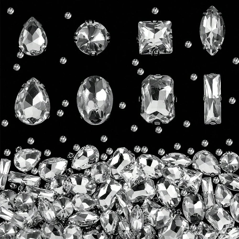 Glas-Kristall-Strasssteine, 240 Stück, transparent, gemischte Formen, flache Rückseite, zum Aufkleben, für DIY-Kleidung, Schuhe, Kostüme und Schmuckherstellung – Detail 10