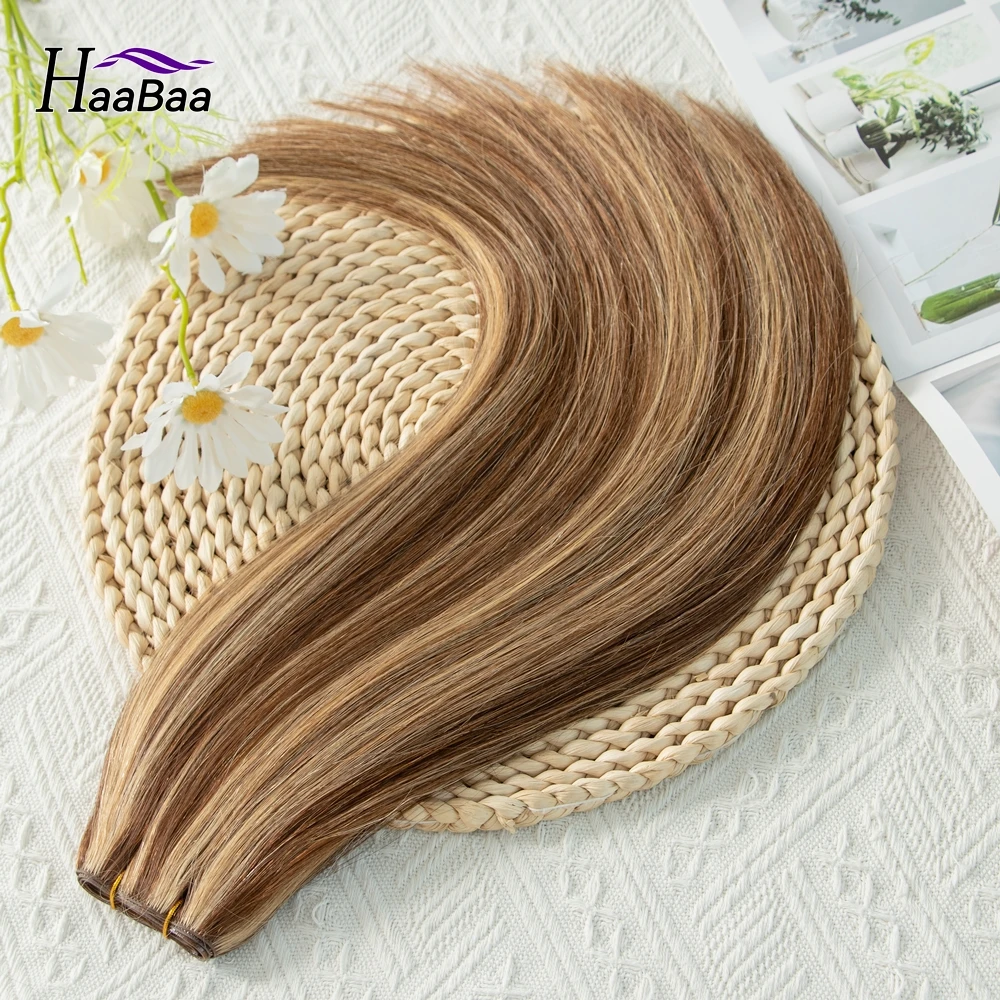 Paquetes de cabello humano de trama de PU de Cinta Larga Invisible, extensiones de cabello Natural inyectado en Real sin costuras y sin pegamento, 12 "-22"