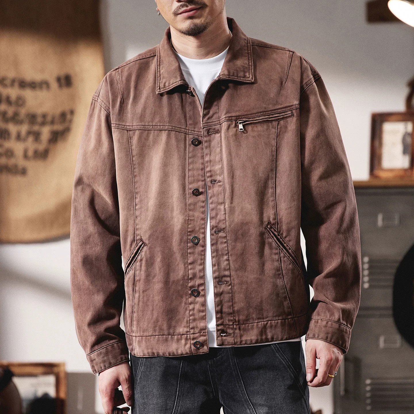 Vintage Gradient Cotton Denim Short Jacket Men Streetwear Fashion Loose Plus Size Spring Autumn Casual Jeans Cargo Jacket Coat