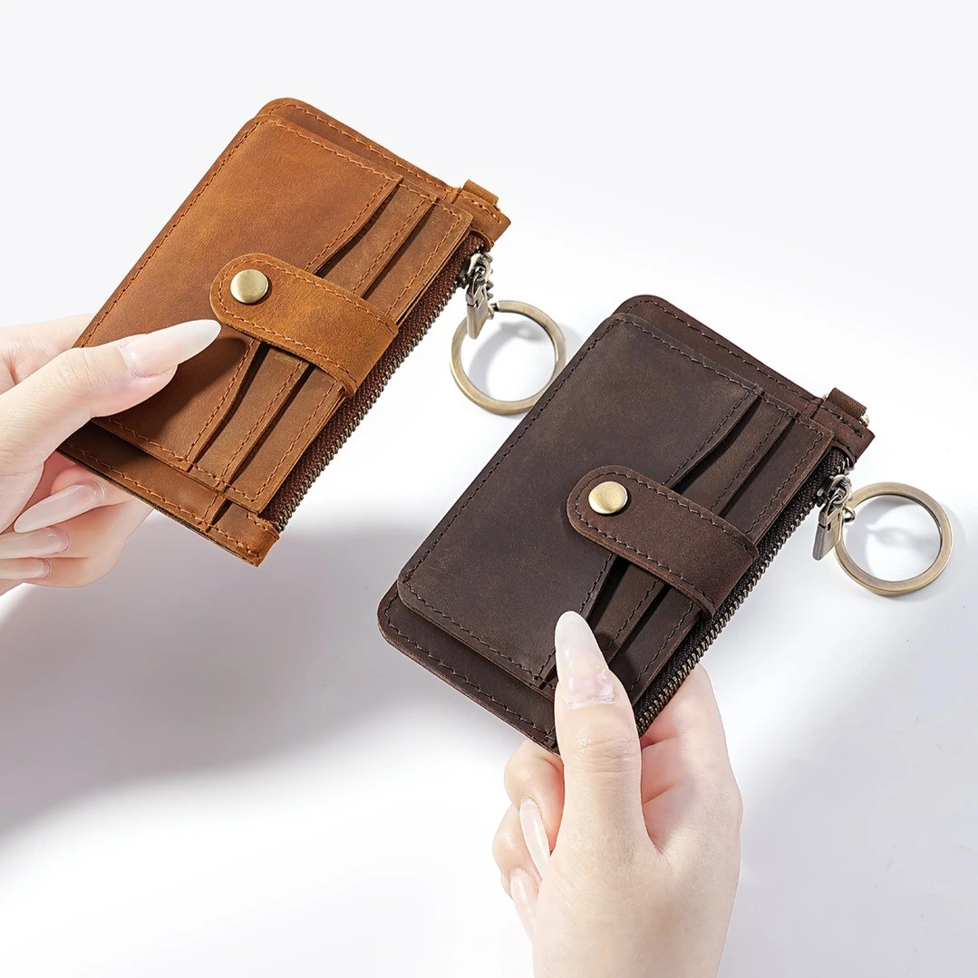 

Тонкий минималистичный кошелек-ключница для переднего кармана, кожаный держатель для кредитных карт с карманом на молнии для монет, для мужчин и женщин