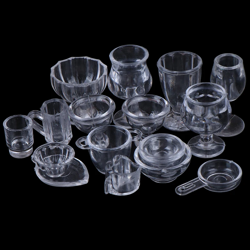 Minivajilla transparente para cocina, juego de vajilla de juguete, tazas, platos, miniaturas, 17 unids/set